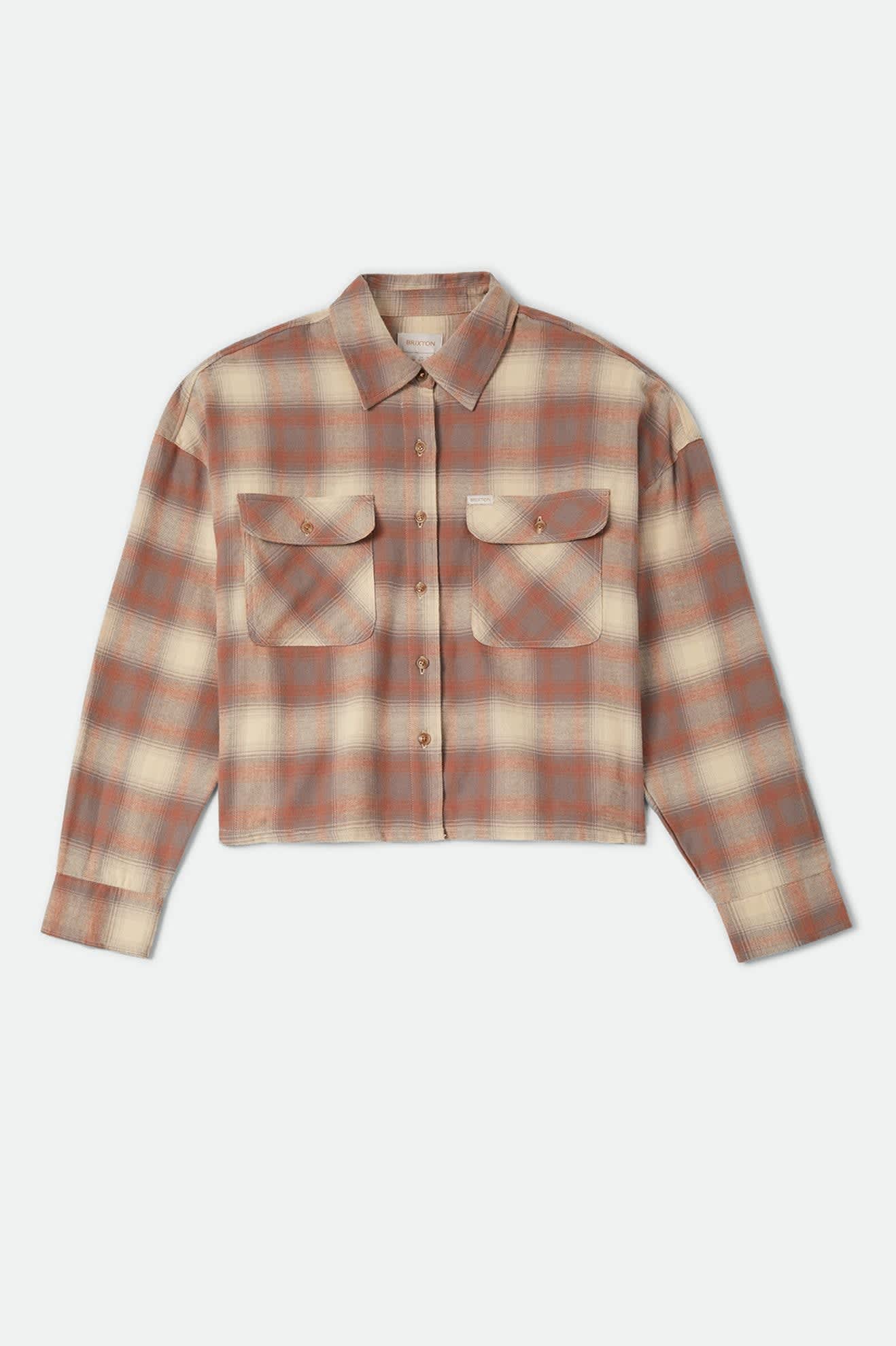 Brixton - W Bowery Crop Overshirt Soft Tan Window Plaid-1