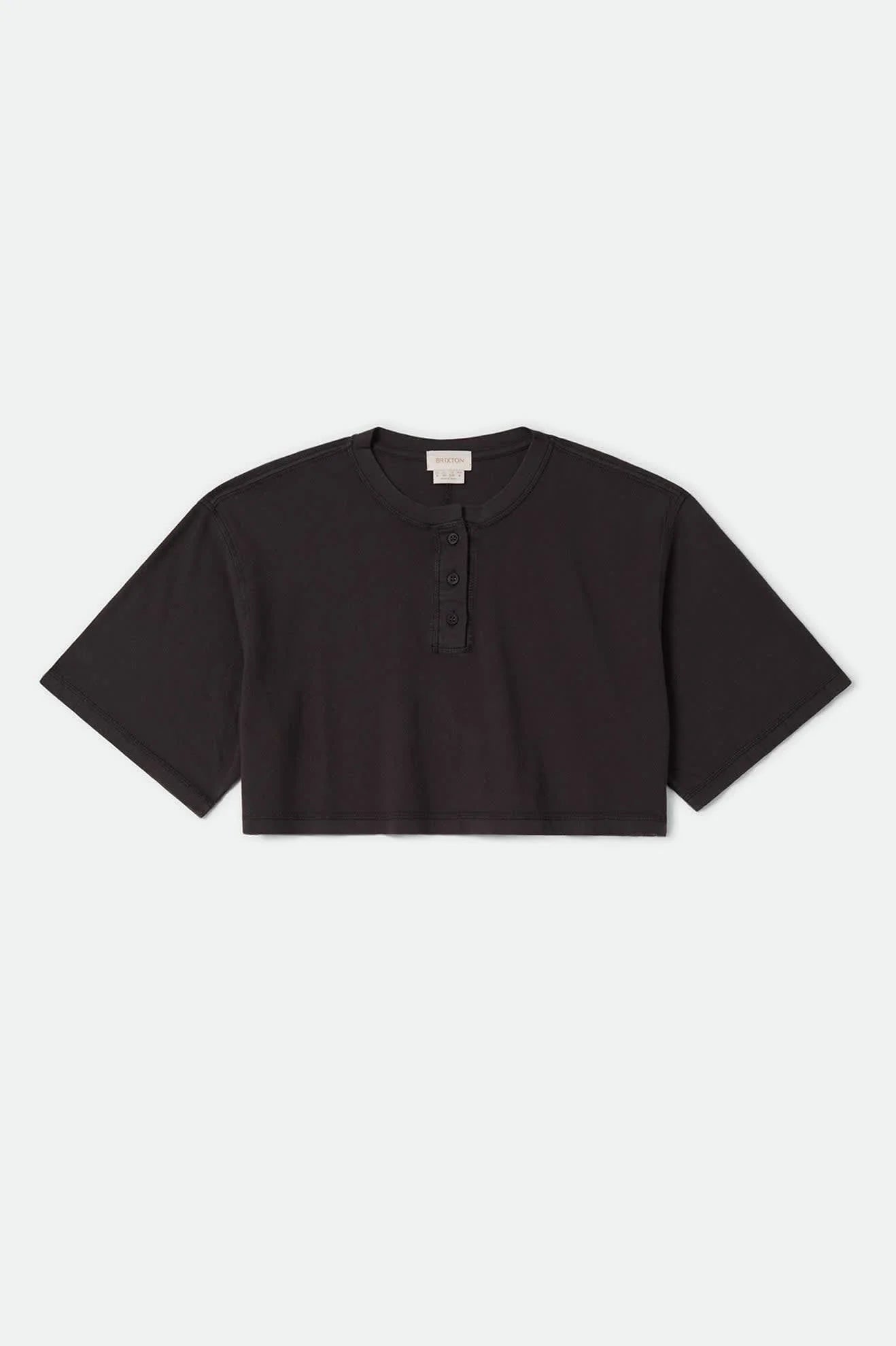 Brixton - W Carefree Organic Garment Dye Cropped Henley Black-1
