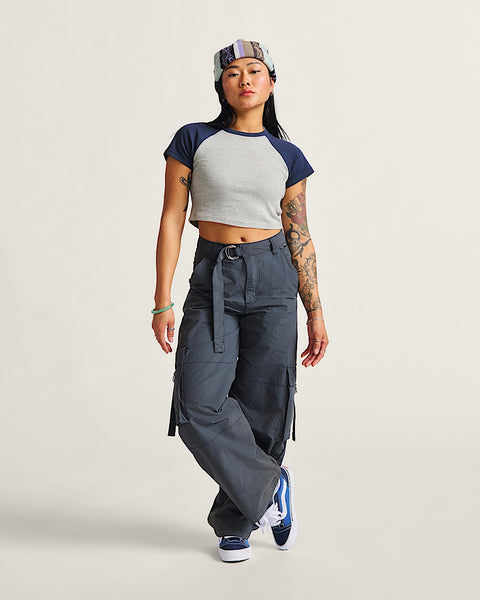 Vans - W Clare Raglan S/S Tee ~ Heather Grey/Dark Blue