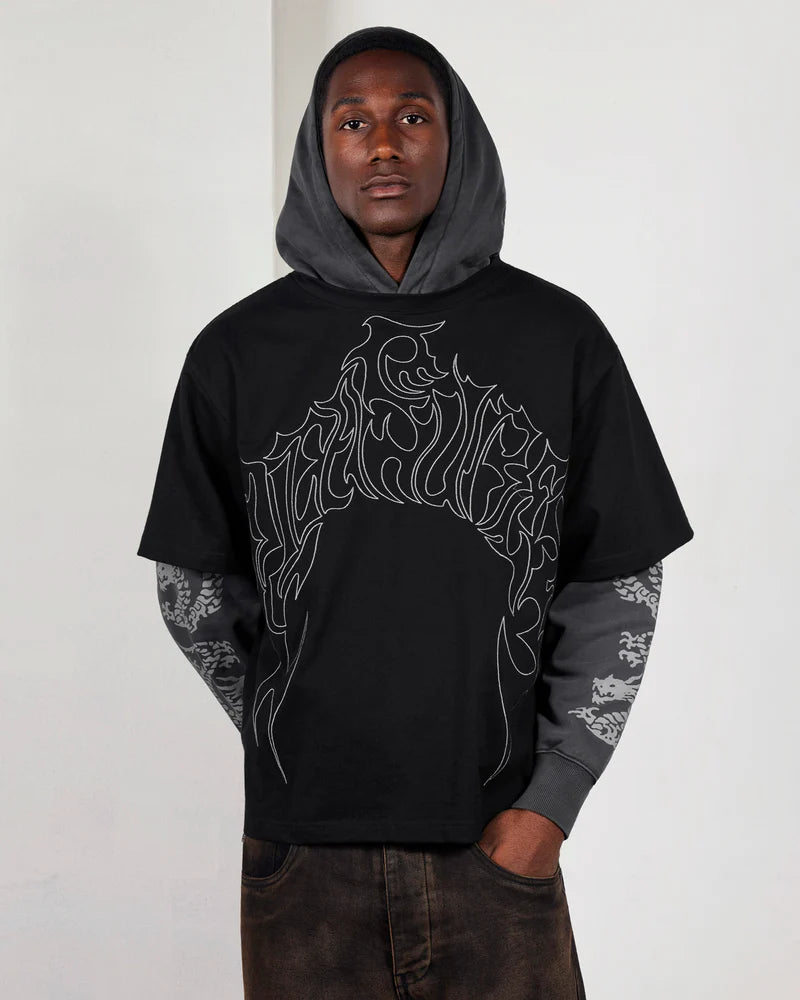 Pleasures - Dragon Layered Hoodie Faded Black