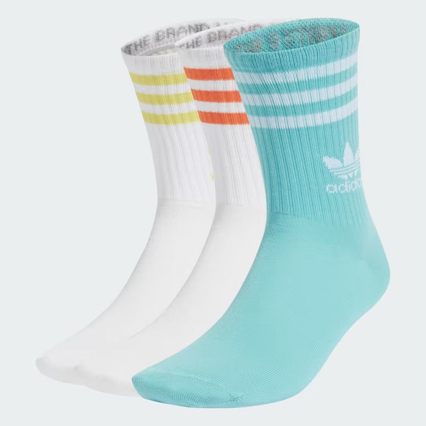 Adidas - Mid-Cut Crew Socks 3 Pack ~ White/Easy Mint/White
