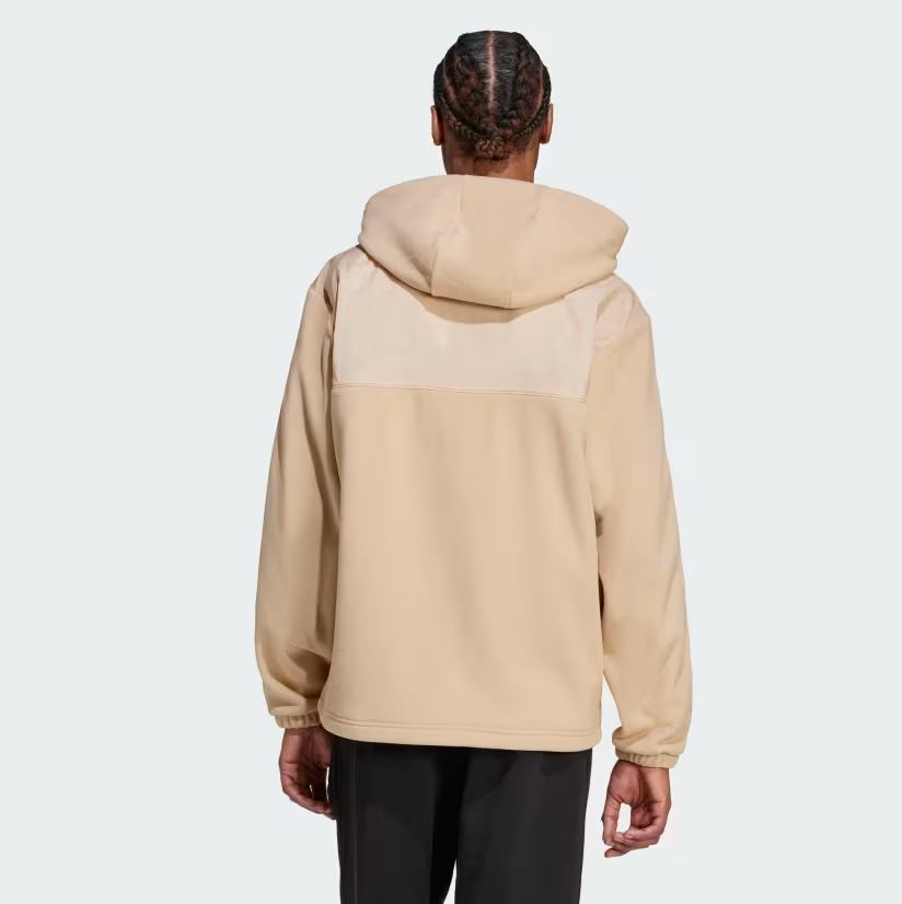 Adidas - 3 Stripe Teddy Fleece Zip-Up Hoodie Beige