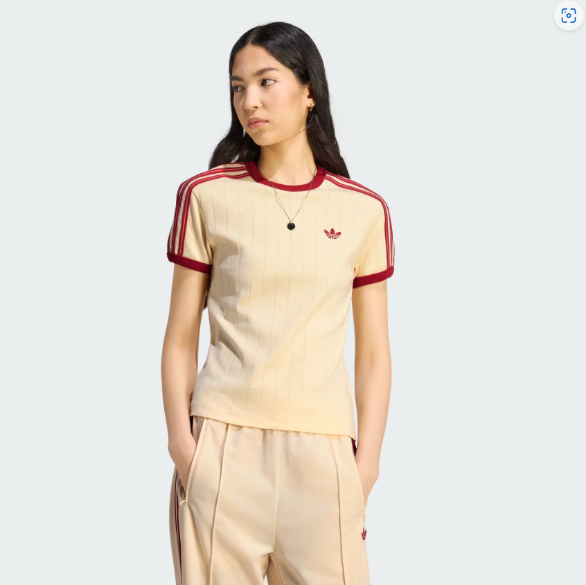 Adidas - W Pinstripe Short Sleeve Slim T-Shirt Warm Vanilla
