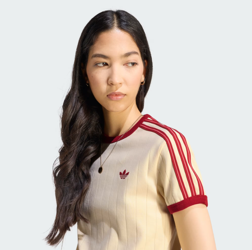 Adidas - W Pinstripe Short Sleeve Slim T-Shirt Warm Vanilla