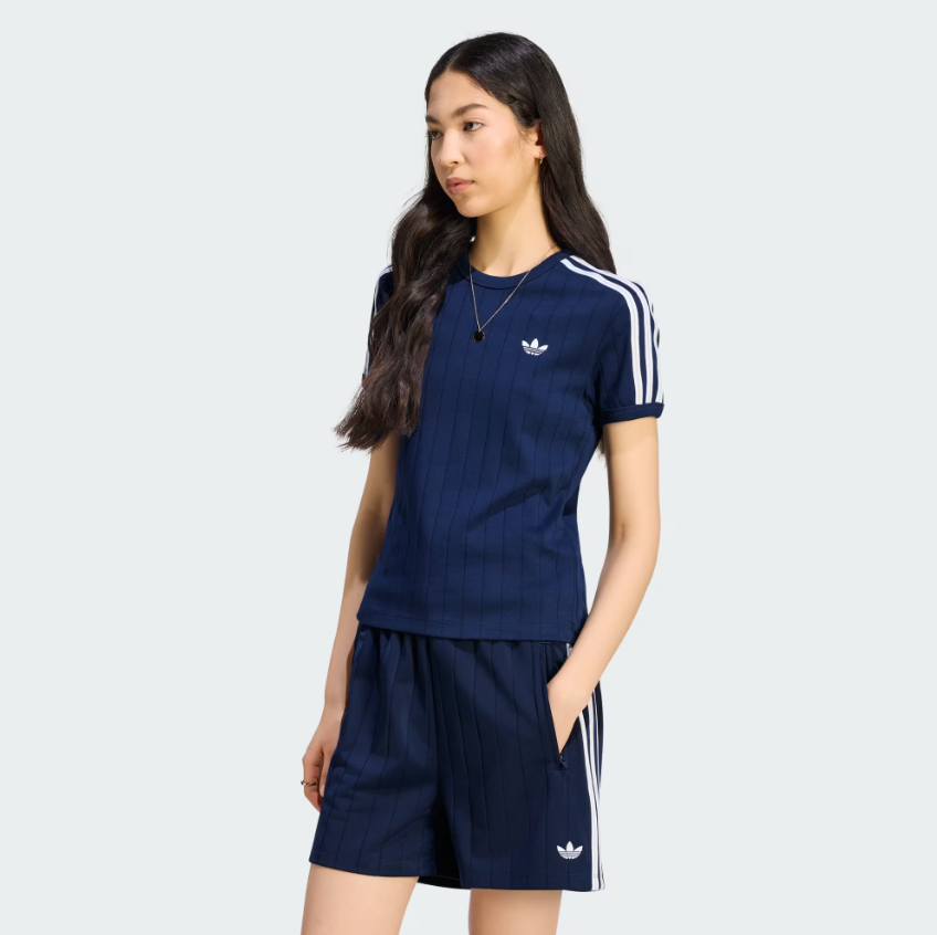 Adidas - W Pinstripe Short Sleeve Slim T-Shirt Night Indigo