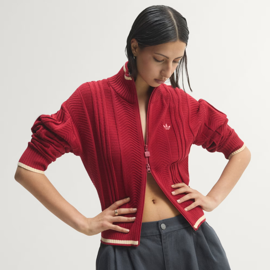 Adidas - W Cable Knit Firebird Track Sweater Team Victory Red-3