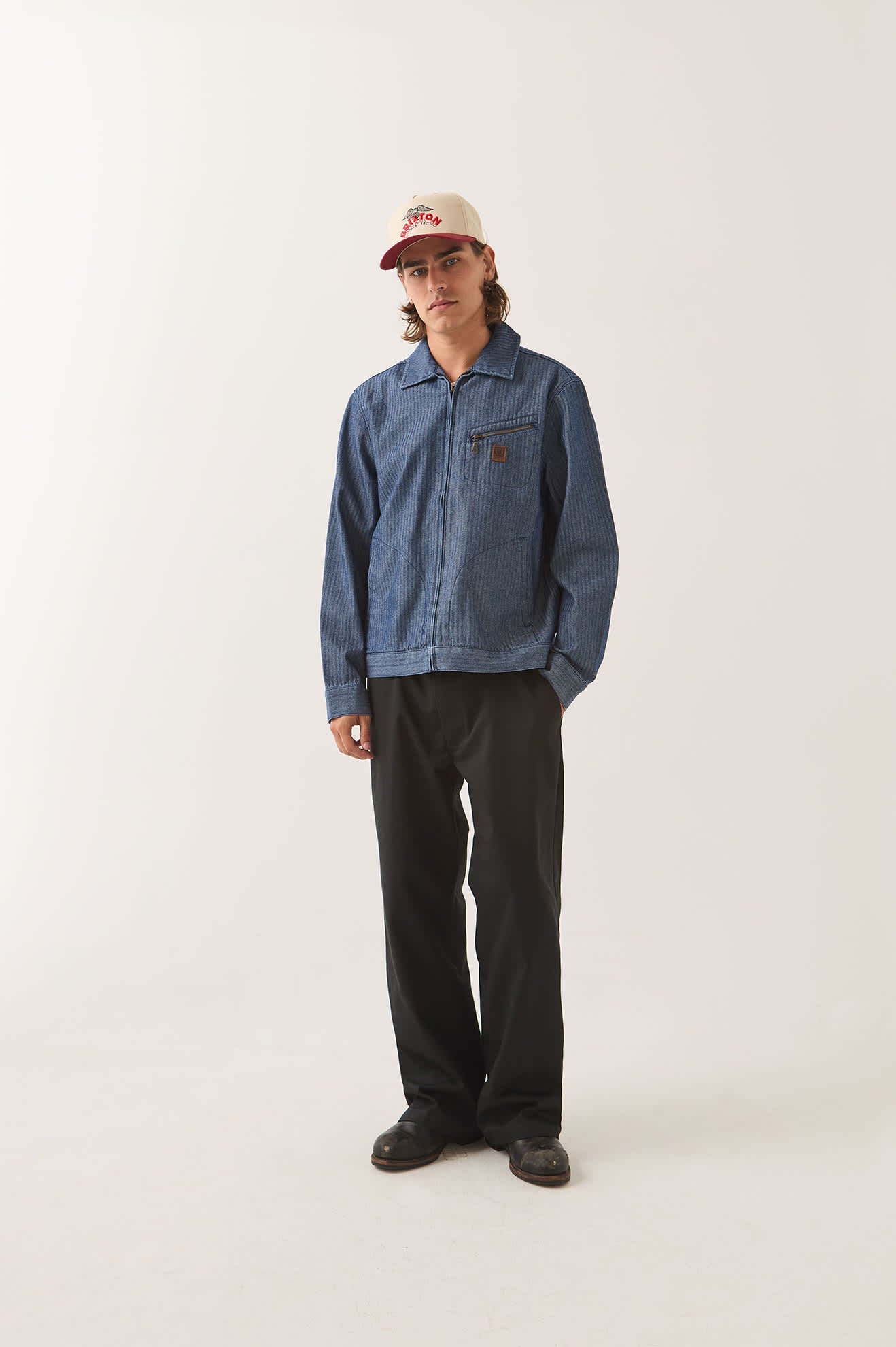 Brixton - Mechanic Garage Zip Jacket Indigo Herringbone-3