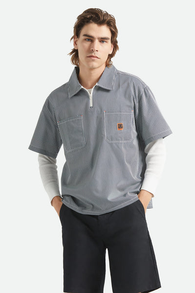 Brixton - Journey Lightweight 1/2 Zip Cropped Shirt Navy/White