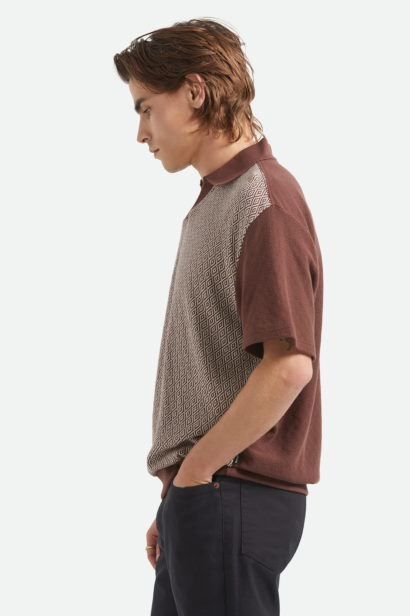 Brixton - Theo Jacquard Polo Chocolate/Off White