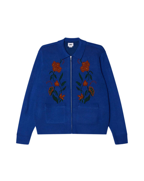 Obey - Floral Zip Cardigan Blue