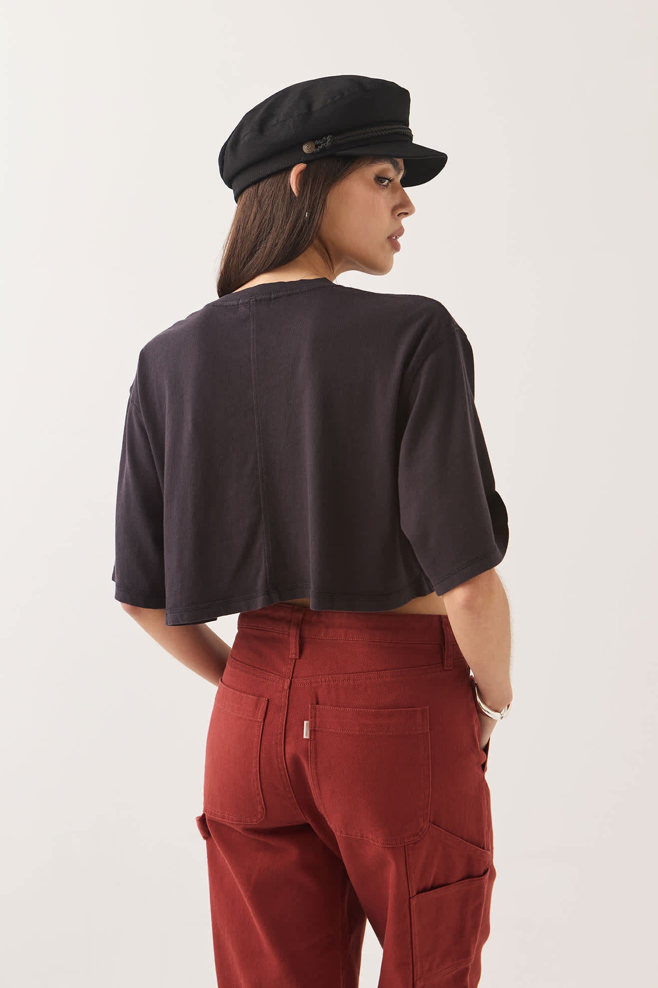 Brixton - W Carefree Organic Garment Dye Cropped Henley Black-4