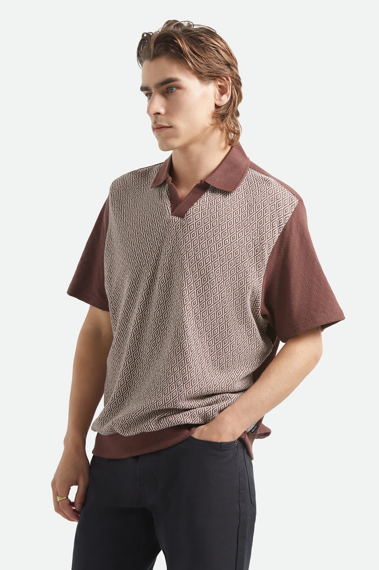 Brixton - Theo Jacquard Polo Chocolate/Off White